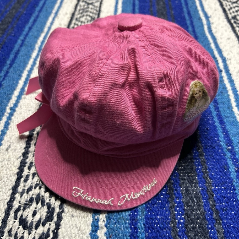 Disney Hannah Montana Pink Newsboy Cabbie Hat Girls 2000s Y2K Bow Cotton